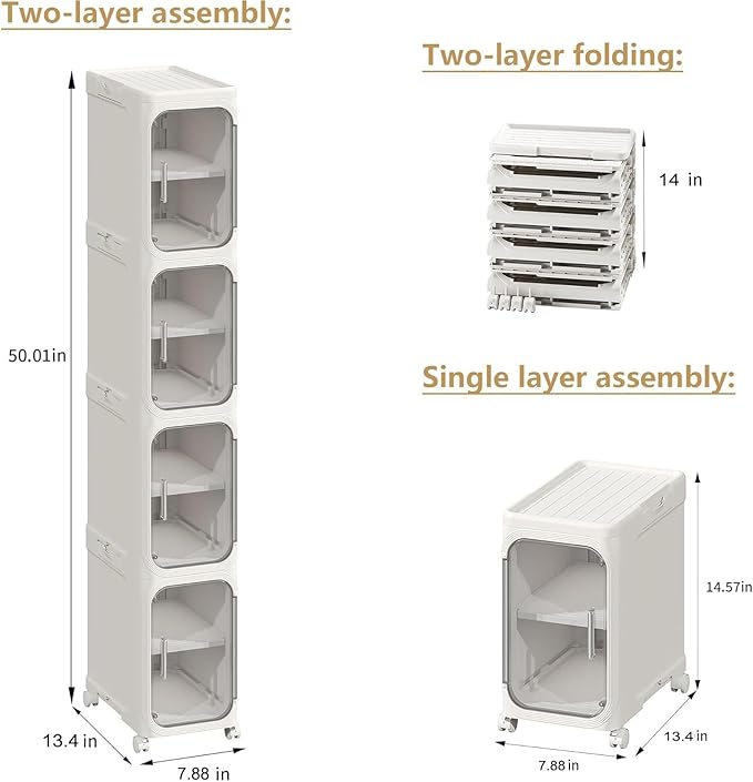 4-Tier Tall Narrow Storage Cabinet, White