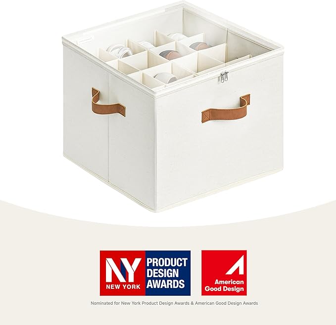 StorageWorks Shoe Organizer for Closet, Shoe Storage Cubby Containers with Adjustable Dividers and Clear Cover, Fits up to 16 Pairs, Foldable Shoe Storage Box for Closet, Entryway, Beige