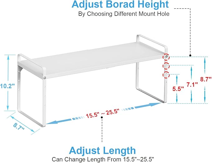 15.5 to 25.5 Inch Kitchen Cabinet Shelf Organizers, Adjustable Kitchen Counter Shelf Organizer, Set of 3 Expandable Countertop Storage Shelves, Stackable Design, 30LBS Heavy Duty, Space Saver