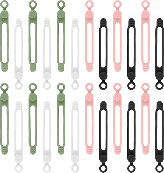 24Pcs Silicone Cable Ties, Reusable Cord Organizer for Charging Cords in Office