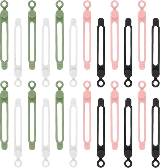 24Pcs Silicone Cable Ties, Reusable Cord Organizer for Charging Cords in Office