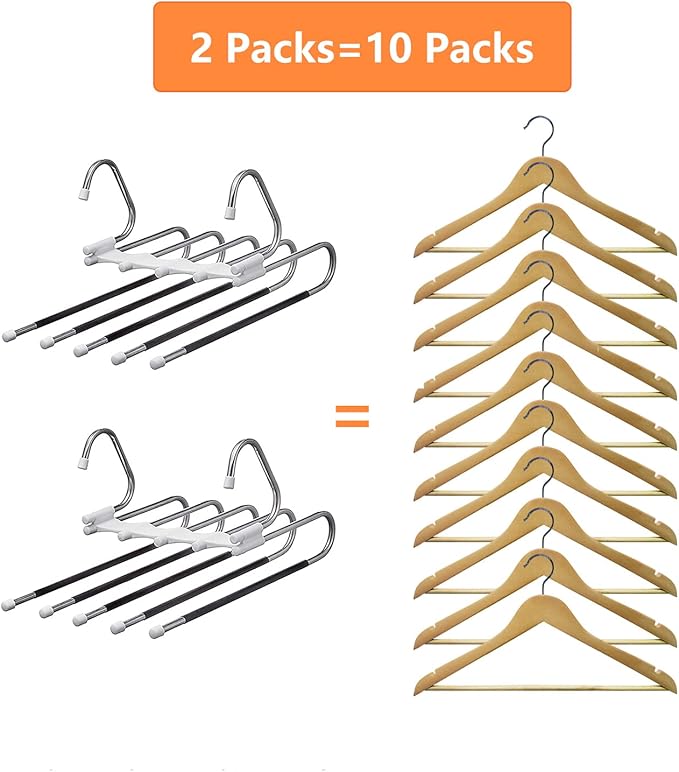 Pants Hangers 2 Pack Space Saving Metal Closet Organizer, Clothes Pants Hangers