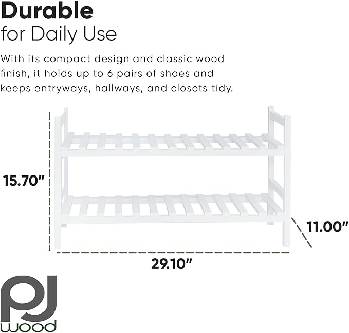 Wood Stackable Wooden Shoe Rack Organizer for Closet Storage, White