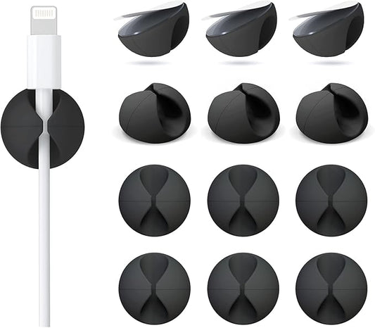 12 Pack Cable Clips, Znben Cord Organizer Holder Adhesive Cable Management Charger Wire Holder Clips for Desk, Home, Office, Car, Cubicle, Nightstand Black