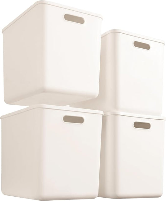 4 pack large plastic White storage bins with Lids, White, 4XL