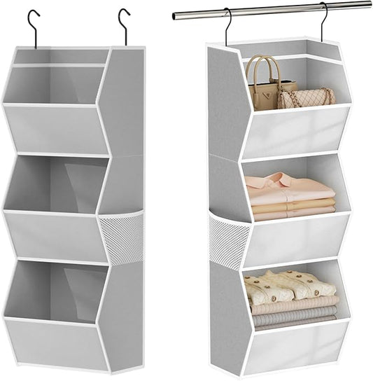 Hanging Closet Organizer 3 Shelf Collapsible Bedroom Closet Organizers, Grey