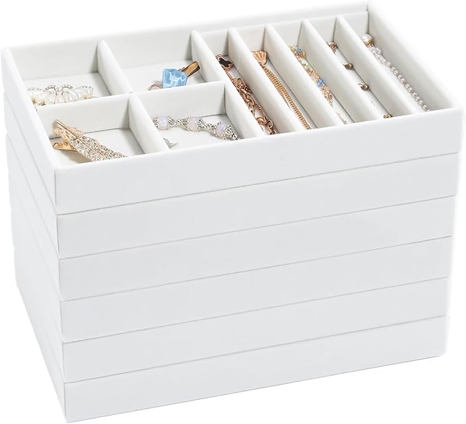 ProCase Stackable Jewelry Organizer Trays for Drawers, Jewelry Drawer Inserts Container Display Case Storage for Earring Necklace Rings Bracelet with Removable Dividers -Warmwhite, 6 Layers
