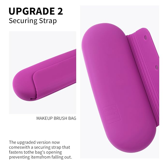 AGIKET Silicone Makeup Brush Holder Travel Cosmetic Bag：Soft Portable Cosmetic Face Brushes Holder with Upgrade Anti-Fall Out Magnetic Closure, Large Travel Makeup Brush Case - Bright Pink