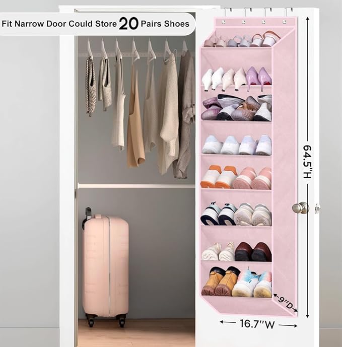 SLEEPING LAMB Over The Door Shoe Organizer for Closet, Kids Sneaker Storage for Hanging Shoe Rack for Door with Large Deep Pockets for Toddler, Girl, Baby Room Decor, Pink