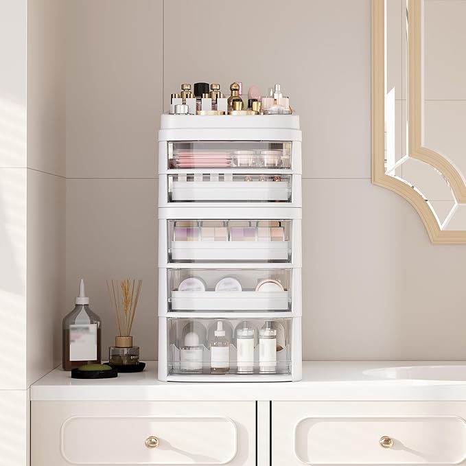 Rolling Cart with 5 Drawers, Clear Plastic Drawer Organizers