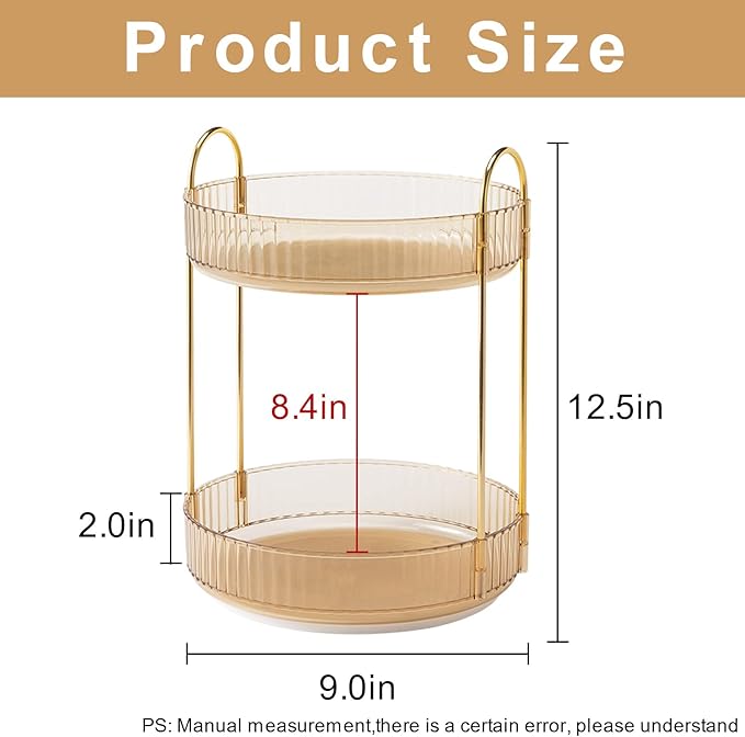 360 Rotating Makeup Organizer, Yellow, Unisex, 2 Tier Countertop Storage