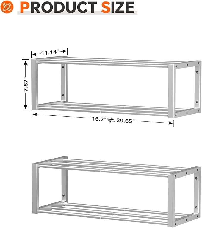 Hanging Shoe Organizer, 2 Pack Wall Mounted Shoe Rack Holds 12 Pairs, Silver