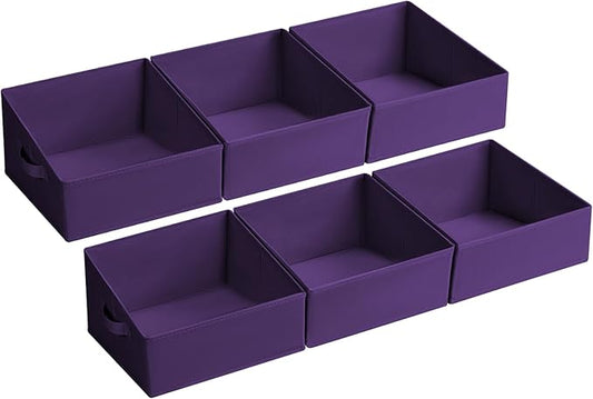 Closet Storage Bins 6 Pack, Fabric Storage Baskets for Shelves, Purple