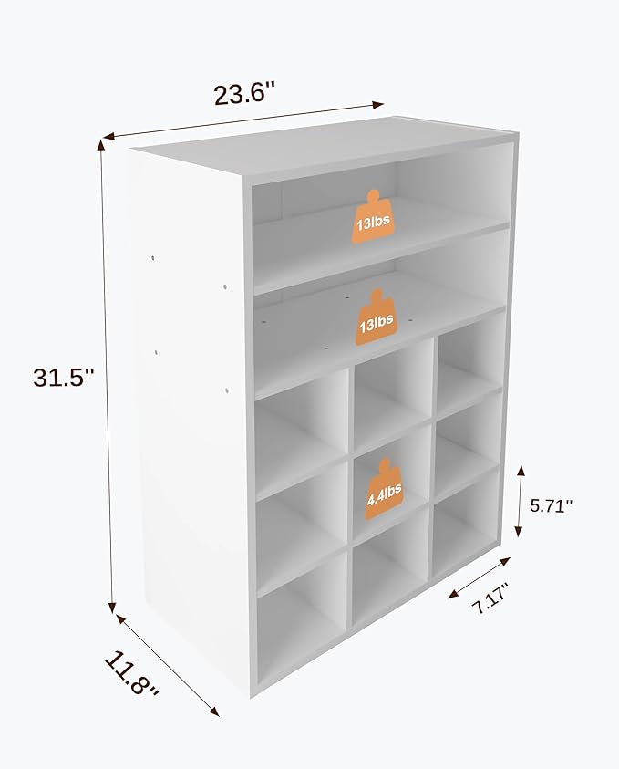 HAIOOU Shoe Cubby, 9-Cube Stackable Wood Shoe Rack Organizer 5-Tier Freestanding Wooden Shoe Stand with 2 Storage Shelf for 10-15 Pairs, Ideal for Apartment, Entryway, Closet Organization - White