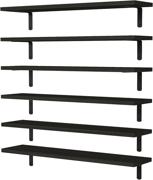 Wood Floating Shelves Set of 6, Black