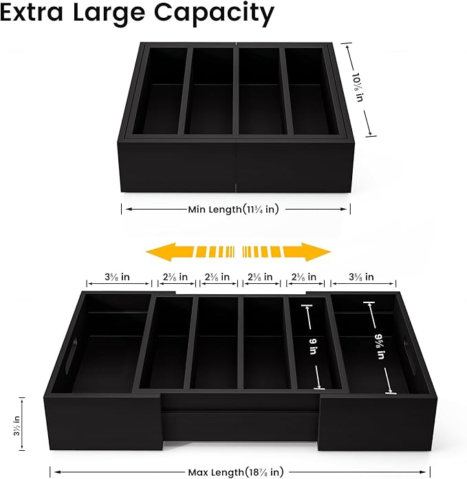 Kiasthome Expandable Bamboo Lid Organizers Inside Cabinet, Kitchen Cabinet Organizers with 3 Adjustable Dividers, Storage Plastic Lids, Food Container Lid Holder Organizer for Drawer Pantry, Black