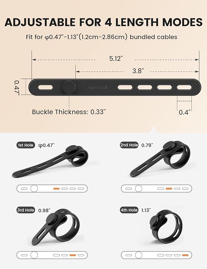 10Pack Reusable Cord Organizer Cable Ties, Silicone Cord Management Wraps