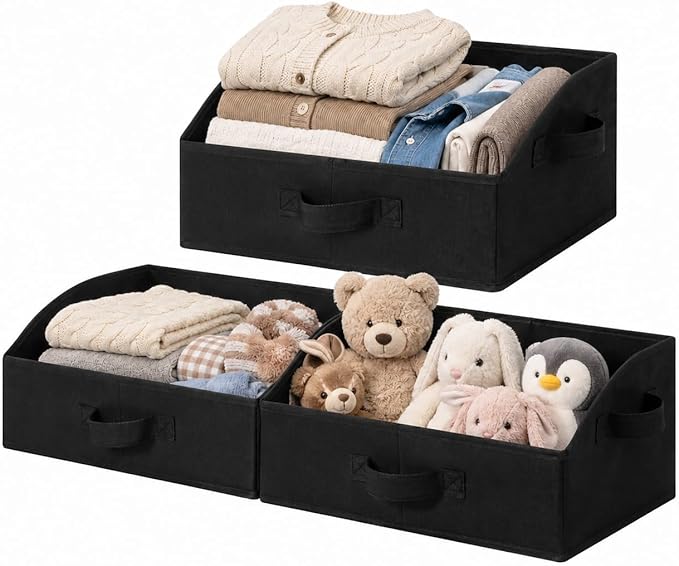 GRANNY SAYS Trapezoid Storage Bins, Closet Shelf Organizer, Closet Organizers and Storage, Storage Baskets for Shelves, Clothes, Toys, Towels, Black, 3-Pack