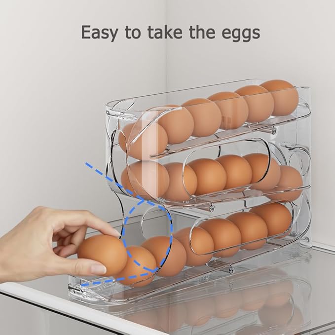 Sotfamily Clear Egg Holder for Fridge, Auto Rolling Egg Dispenser for Eggs 36 Count, FIFO Design, Space-Saving Egg Roller, Organizer, Container, Storage for Refrigerator & Kitchen Countertop(2 Packs)