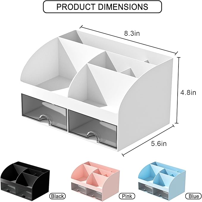 Makeup Organizer with Drawers, White-2P