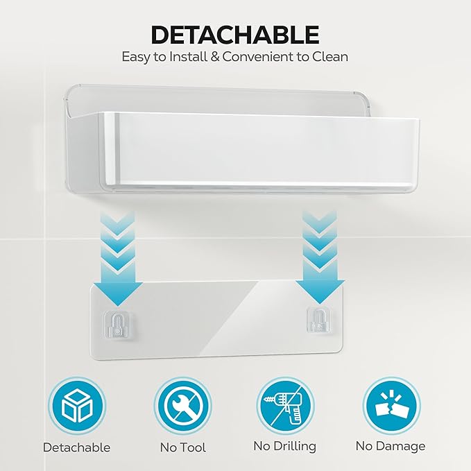 Adhesive Wall Shelf, Shower Shelves 5 Pack with Soap Holder, Clear