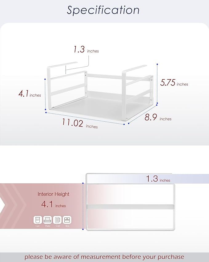Nxconsu 2 Pack Small Compact Heavy Duty Under Cabinet Organizer, Slide-Under Shelf Basket with Metal Bottom, Hanging Pantry Shelf for Kitchen Cupboard Bookshelf Closet, Holds 15 lbs, White, 11.02"