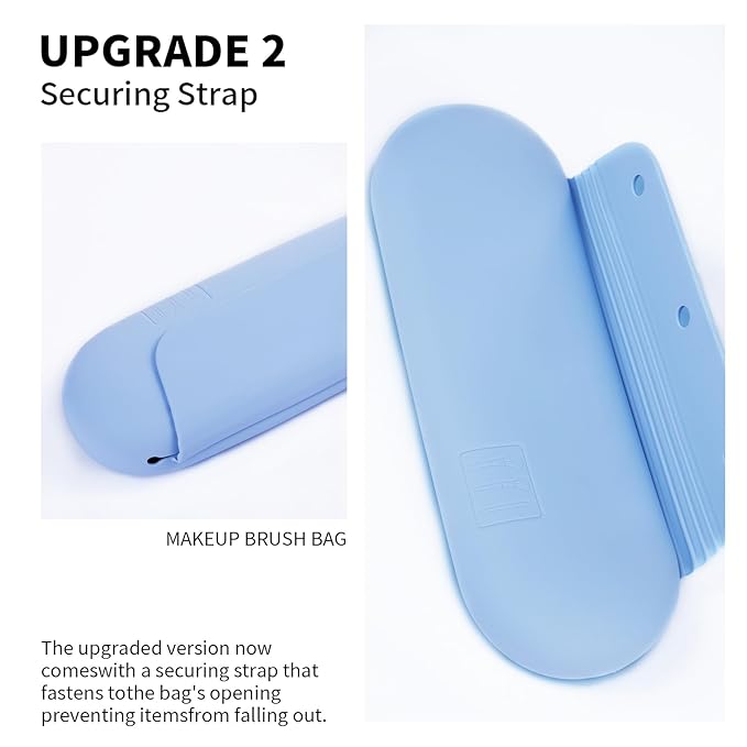 AGIKET Silicone Makeup Brush Holder Travel Cosmetic Bag：Soft Portable Cosmetic Face Brushes Holder with Upgrade Anti-Fall Out Magnetic Closure, Large Travel Makeup Brush Case - Blue