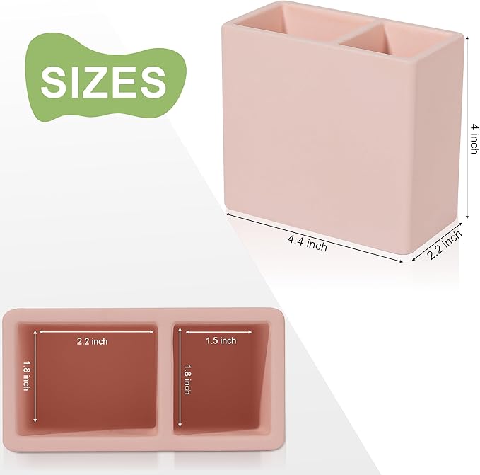Diatomite Toothbrush Holder 2 Slots Tooth Brush Holder for Bathroom, Kids Electric Toothbrush and Toothpaste Organizer for Countertop, Shower, Vanity, Blush Pink