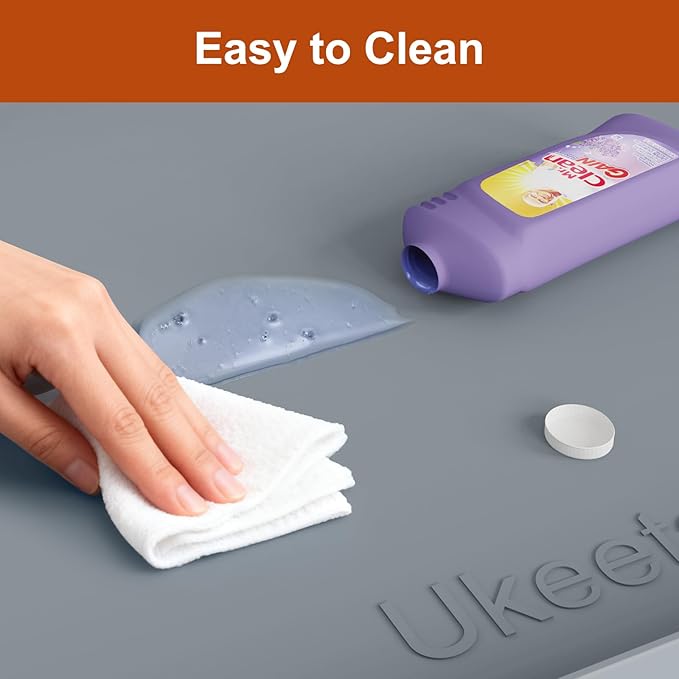 Extra Thick Silicone Mat Waterproof with Raised Edge 34" x 22", Gray