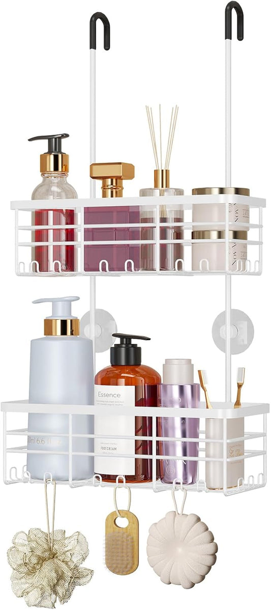 Hanging Shower Caddy Organizer, No Drilling Shower Organizer with Hooks, White