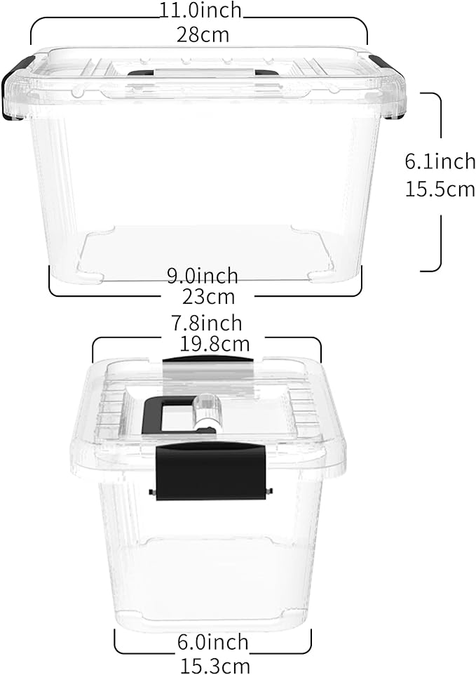 Cetomo Lidded Storage Bin, Tote Organizing Container with Handle and Buckles, Stackable, Plastic, Clear, 6.8Qt, Pack of 20