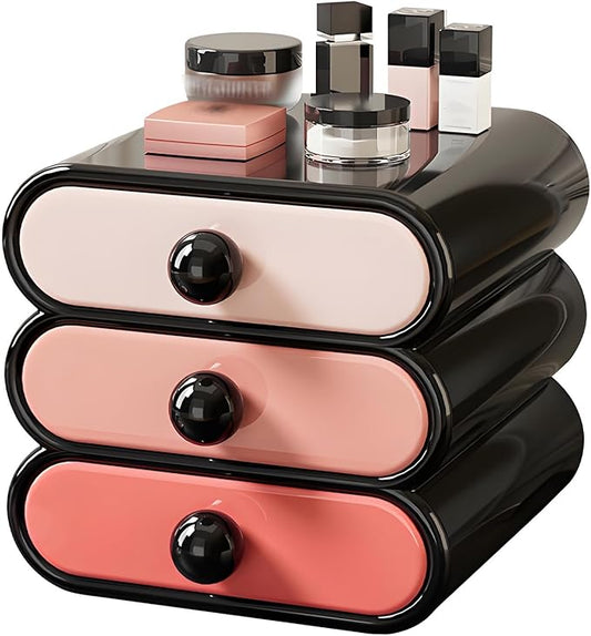 3-Tier Drawer Makeup Organizer for Vanity Small Desk, Gradient Pink