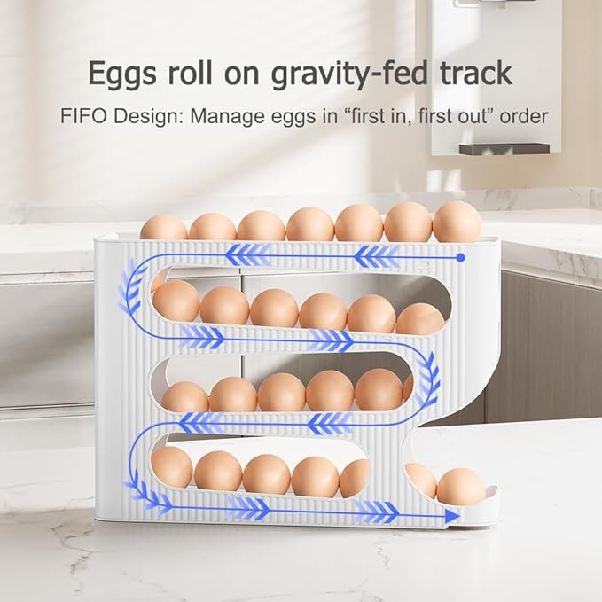 Sotfamily Egg Holder for Fridge, Automatic Rolling Egg Dispenser for Refrigerator, Countertop, Kitchen - Space-saving Egg Roller/Organizer/Storage/Container/Tray - 2 Packs for 56 Large Size Eggs