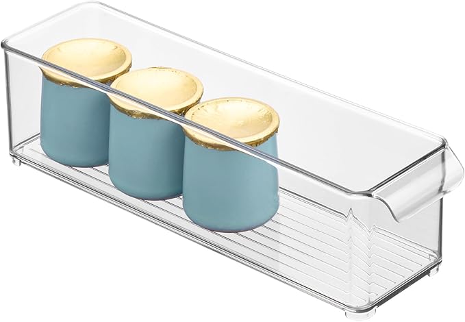 Stackable Fridge Storage Bin with Handle, Ideal for Fridge and Freezer, Clear