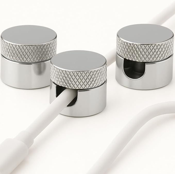 3PCS Premium Cord Holder for Nightstand, Computer Cord Organizer for Desk, Appliance Cord Organizers, Stick-On Cable Clip for Charger, Laptop, USB, Headphones, Wire Management Set, Silver