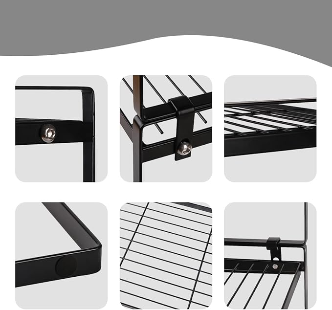 2 Pack Stackable Cabinet Shelf Organizer - Heavy-Duty Coated Metal Storage Rack, Non-Slip Space-Saving for Kitchen Pantry, Under Sink, Cupboard, Countertop (Black)