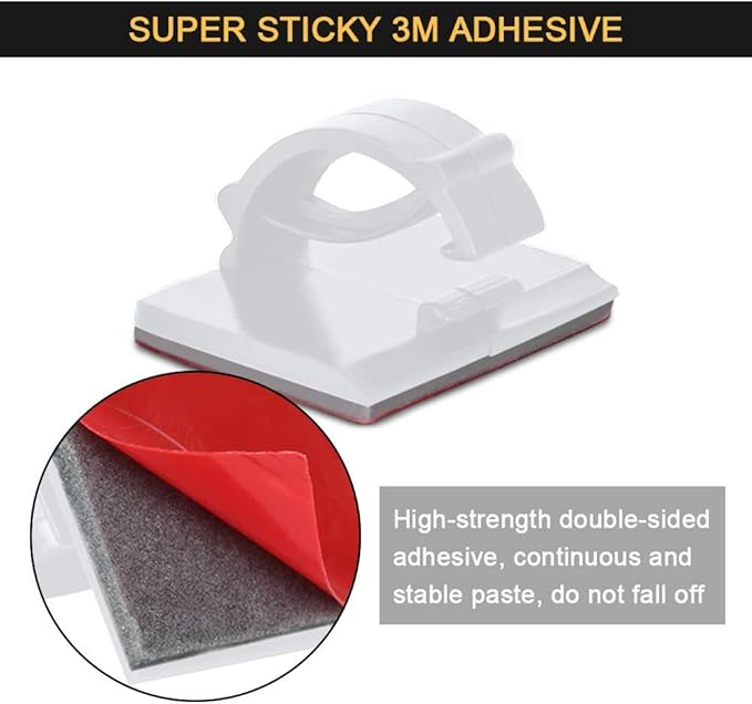 Cable Clips Self with 3M Adhesive Cord Organizer, Wire Holder Clamp Management Sticky for Desk Car Dash Cam Tables Wall, White 50pcs