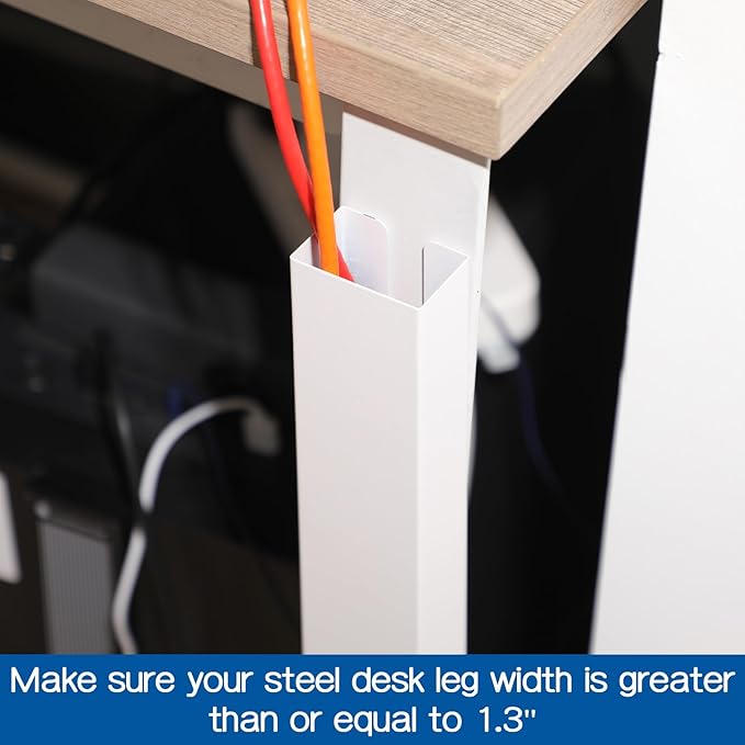Blulu 1 Pack Steel Magnetic 14 Inch Cable Management Channel for Under Desk Leg Vertical Wire Hider Cover Cable Desk Organizer No Drill Cord Organizer Cord Hider Management for Home Office (White)