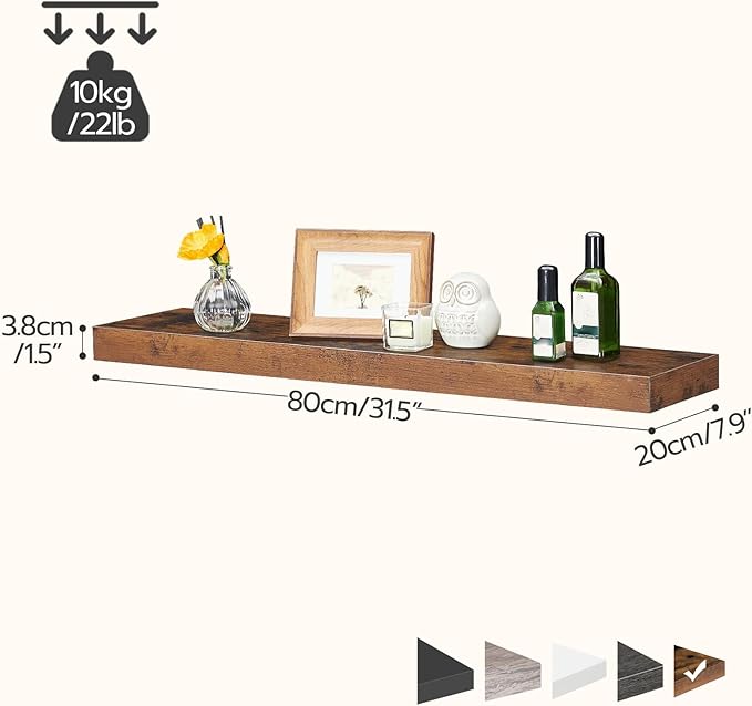 Floating Shelves for Wall, Wall Mounted Shelf Set of 2, Rustic Brown BF80BJP201