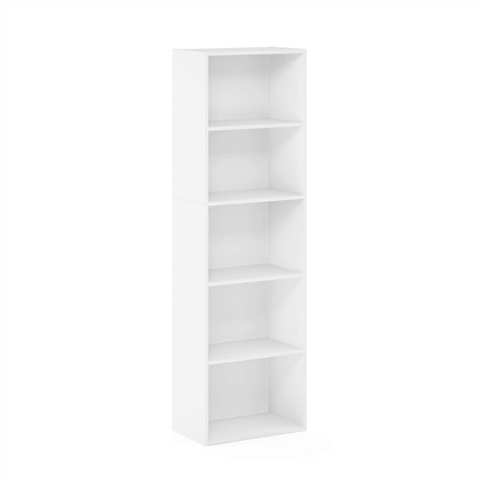 Furinno LUDER Book Shelf, 5-Tier Bookshelf, Bookcase with Open Shelves, White