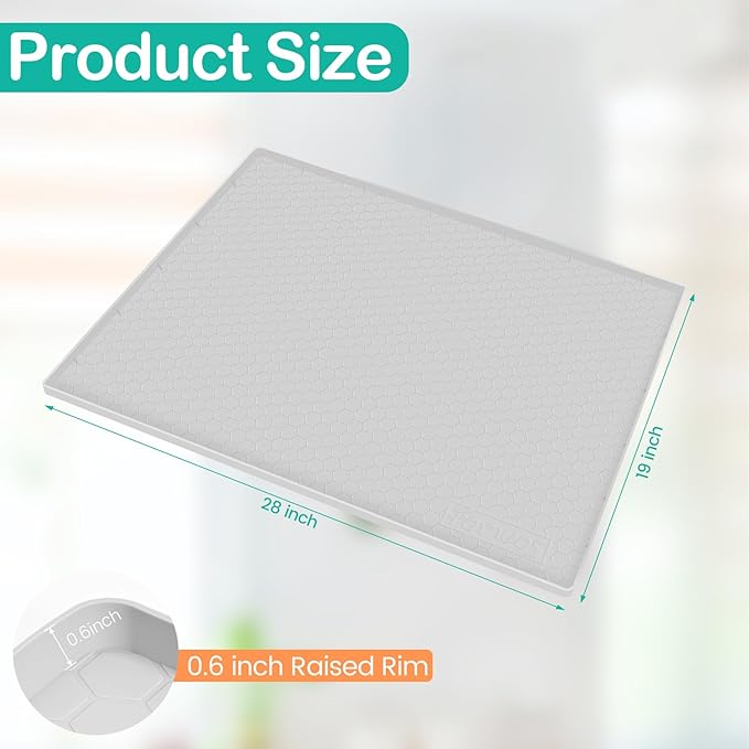 Waterproof Under Sink Mat 28" x 19", Silicone Cabinet Liner, Light Grey