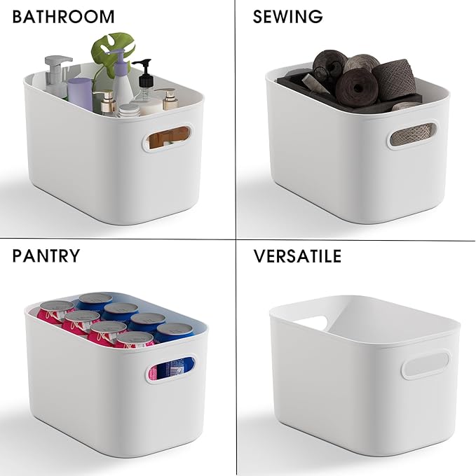 ORGIDOL 10 Pack White Plastic Storage Bins, Storage Container for Organizing, Storage Boxes with Handle for Shelves, Cute Organizer Bins for Craft, Snacks, Pantry, Cabinet, 9.69x6.7x5.7 inch