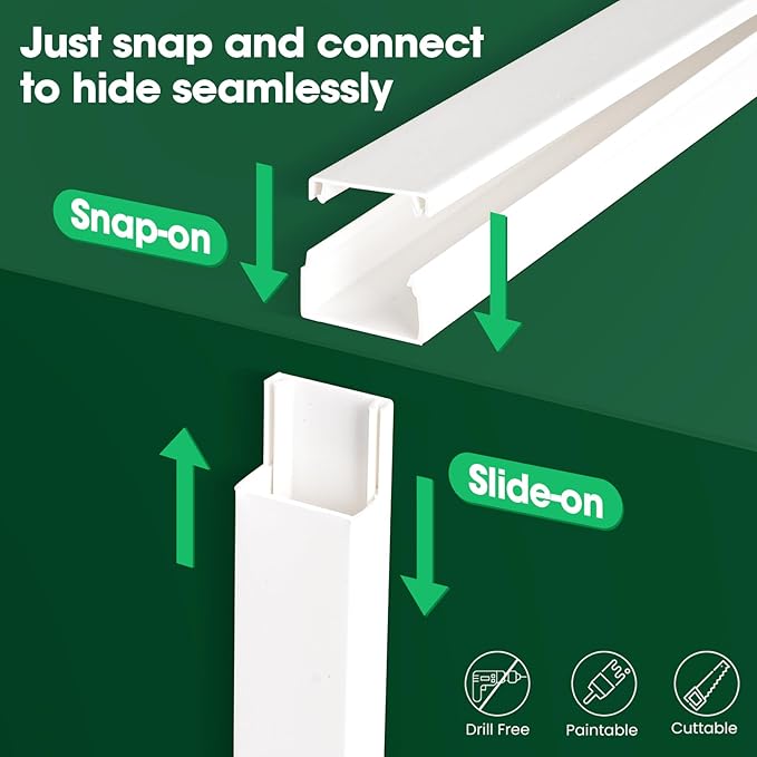 AZEN Cord Hider Kit, 110in Cord Covers for Wires on Wall, Paintable Wire Covers for Cords on Wall, Self-Adhesive Cable Hider Cord Organizer, Wire Hiders, 8X L14in X W0.96in x H0.57in