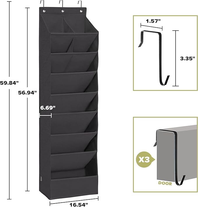 4 Pack Shoe Organizer with 6 Extra Large Pockets and 4 Large Pocket, Over the Door Sturdy Closet Storage Rack, Hanging Shoe Organizer for Shoes, Sneakers, Black