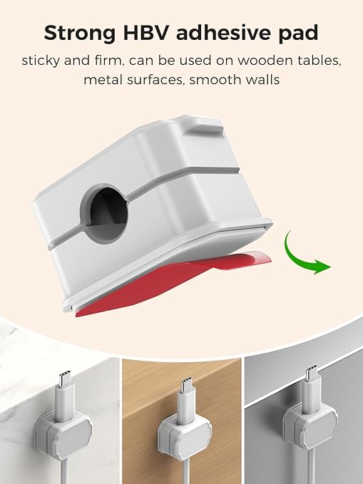 KMOUANTS 6 Pack Elastic Cable Clips [auto Tighten] Cable Holder, Desk Cable Management, Cord Organizer for Home Office Desk Phone car wall Mounted Desktop nightstand Cable Management（White