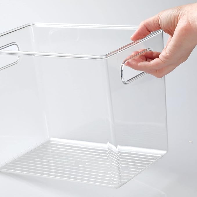 mDesign Plastic Modern Kitchen, Pantry Food Storage Container Bin w/ Handles - Cabinet, Fridge/Freezer, Countertop Organizer - Snacks/Drink/Appliances; Ligne Collection, Clear, 10x6.5x7.75 (Pack of 2)