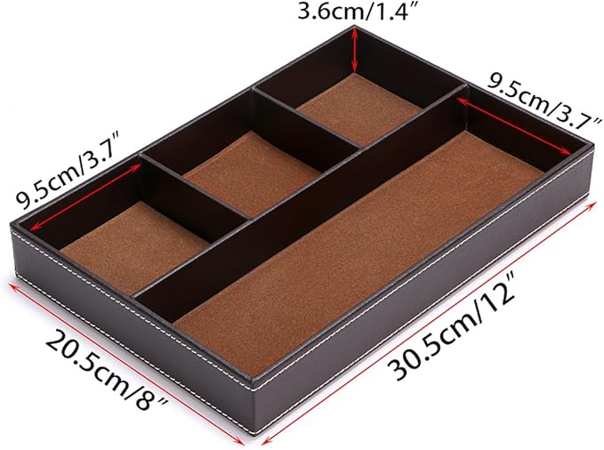 BTSKY 4 slots Desk Drawer Organizer, PU Leather Drawer Storage Organizer Divider for Office Desk Supplies Value Collection and Accessories Multi-Purpose Storage Desktop Organizer Tray(Brown)