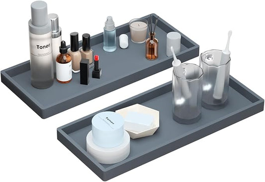 Bathroom Trays 2 Pack (Large, Gray), Silicone, Rectangular, Dishwasher Safe