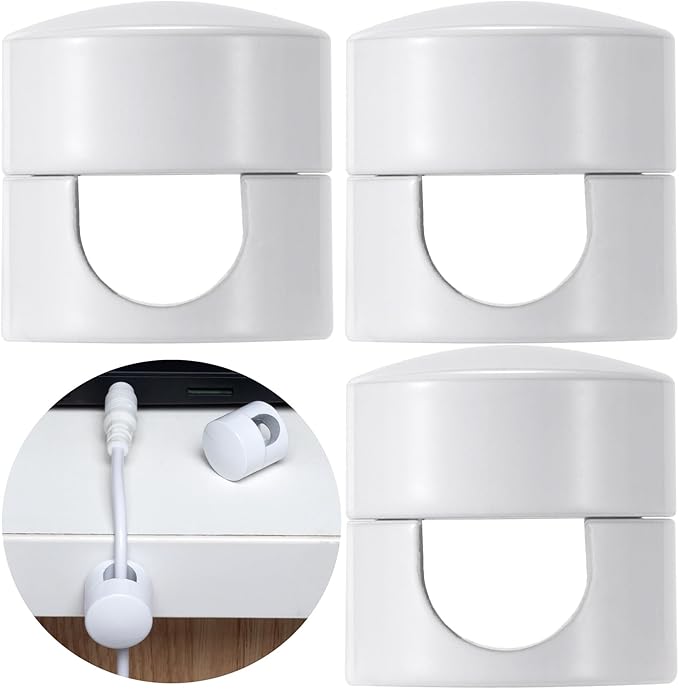 SmallCat 3 Sets Charger Holders for Cords, White Adjustable Cable Anchor Holders, Adhesive Metal Cord Clips, Cable Management Wire Organizers for Desk, Office, Nightstand
