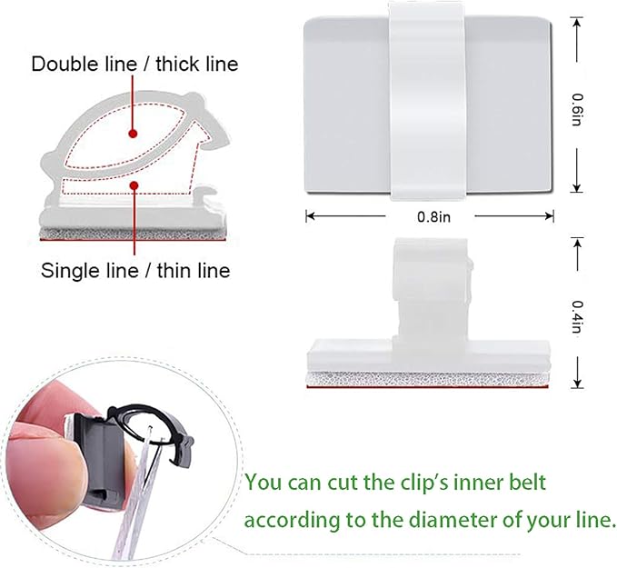 Cable Clips Self with 3M Adhesive Cord Organizer, Wire Holder Clamp Management Sticky for Desk Car Dash Cam Tables Wall, White 50pcs